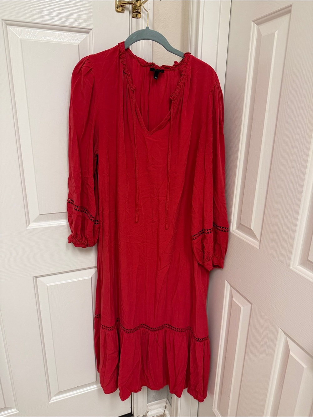 WHO WHAT WEAR Red Peasant  Dress -